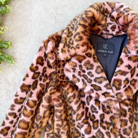 Unreal Fur Urban Tiger Faux Fur Jacket Coat in Blush Leopard, Size XS - Picture 2 of 4